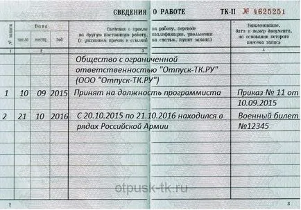 Заетост записва записите модел примерни в книгата на труда
