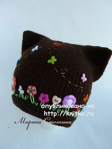 Зимна шапка спици за момичета (с уши)
