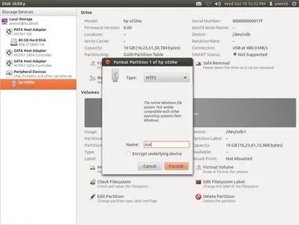 Форматирането флаш устройство в Linux, losst
