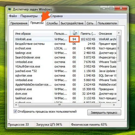Как да разбера, натоварването на процесора в Windows 7
