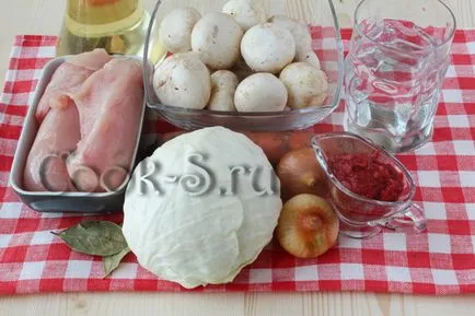 Зеле яхния с пиле и гъби - рецепта със снимки (гъби) Зеле яхния с пиле и гъби - рецепта със снимки