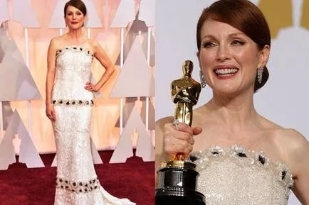 Рокля с изглед голи рамене, нос, прическа, бижута (снимка) - платове