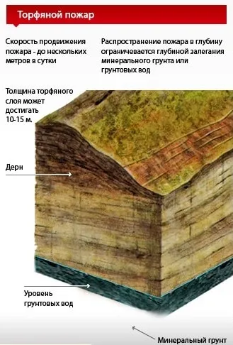 Торф (почва) пожари видове, причини, класификация (почвени пожари) Торф (почва) пожари видове причиняват класификация