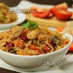 Запържете зеле с пиле и гъби рецепта със снимка