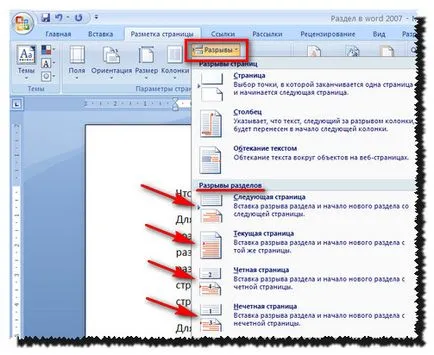 Какъв е смисълът в Word 2007 и как да създадете дялове, градски манекени
