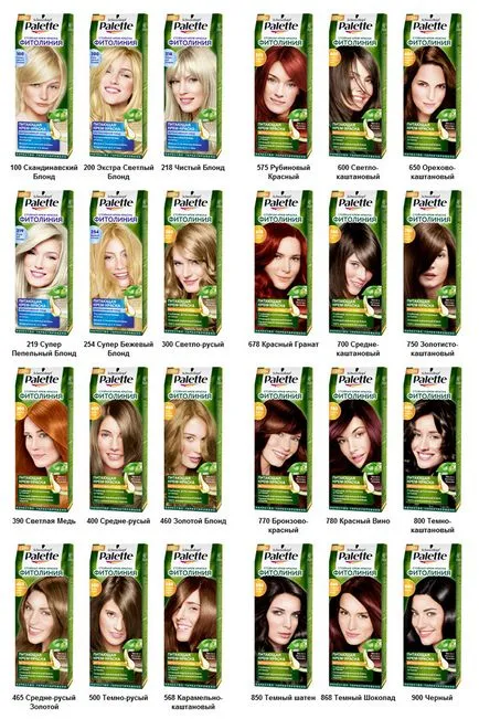 Палитрата от цветове боя за коса палети снимка цветове палитра от официалния сайт