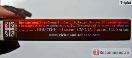 Cigaretta richmond superslim kávé - «szerelmeseinek aromákban gazdag - Ír kávé -„vélemény