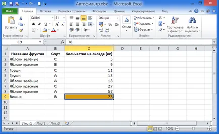 Sortarea și filtrarea datelor în culoare în Excel 2010