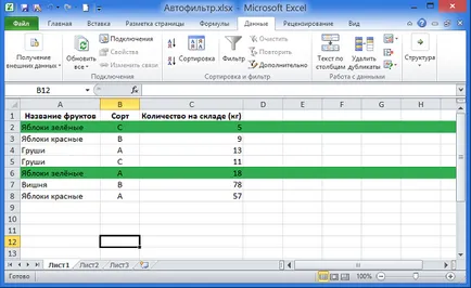 Sortarea și filtrarea datelor în culoare în Excel 2010