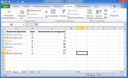 Sortarea și filtrarea datelor în culoare în Excel 2010