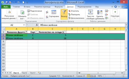 Sortarea și filtrarea datelor în culoare în Excel 2010