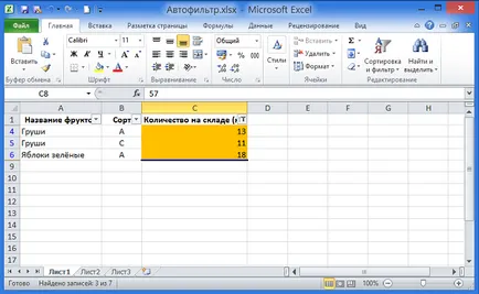 Sortarea și filtrarea datelor în culoare în Excel 2010