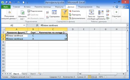Rendezési és szűrési adatok színű Excel 2010
