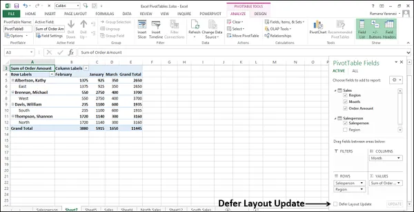 Sumar tabele Excel actualizare a datelor