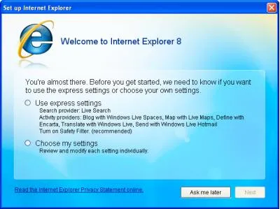 Instalarea Internet Explorer 8 (Rus) pe Windows XP