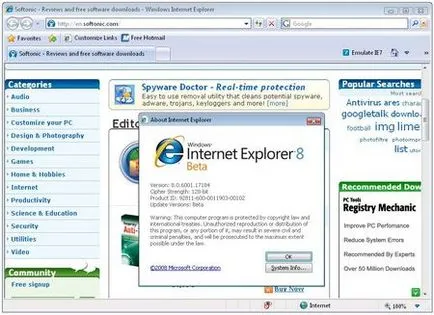 Instalarea Internet Explorer 8 (Rus) pe Windows XP