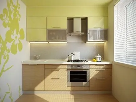 Zöld tapéta a konyha (41 fotó) Dizájn zöld és fehér árnyalatai a falak és függönyök a konyhában