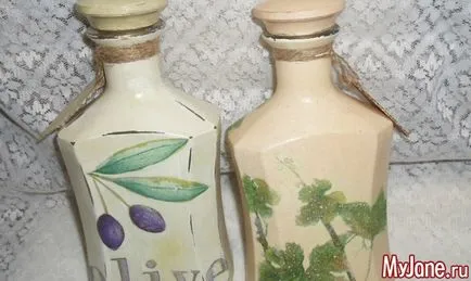 Üveg olívaolajat, decoupage - decoupage, kézművesség, hogyan díszítik a palack