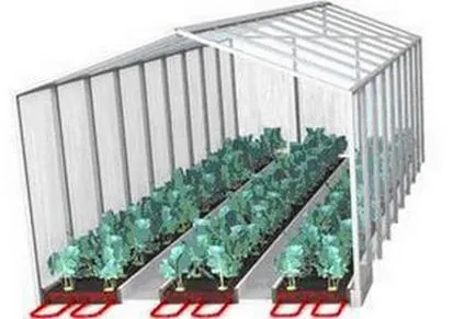 Леглата в единица парникови поликарбонат и на правилното място на леглата в топла оранжерия
