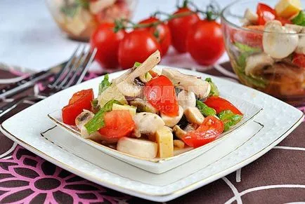 Cum să se pregătească o salata cu ciuperci crude (ciuperci, brânză, roșii) - reteta cu fotografii, toate mesele