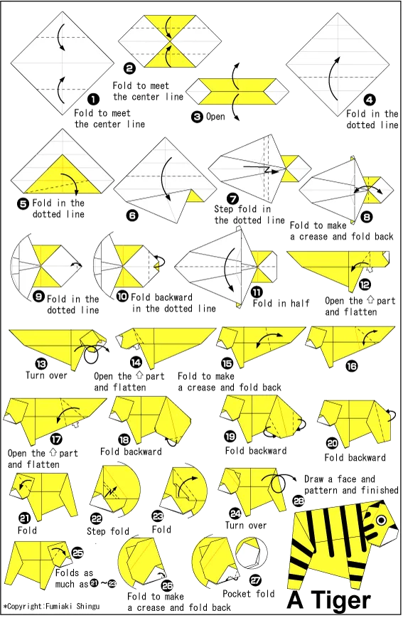 Hogyan készítsünk origami papír tigris