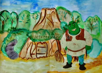 Desenul ilustrare a desene animate Shrek pentru elevii mai mici
