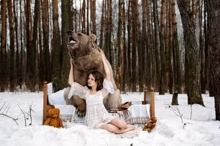 Deci, în fotografii rusești de modele cu urs de 650 de lire într-o pădure zăpadă, umkra