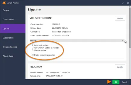 Avast faq, Tuning si suport tehnic, Avast antivirus actualizarea definițiilor de viruși și