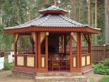 Pavilon az japán stílusú design-elemek és a telepítés