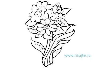 Buchete de flori pentru a desena pas cu pas - cum să atragă un buchet de flori în etape creion lessdraw