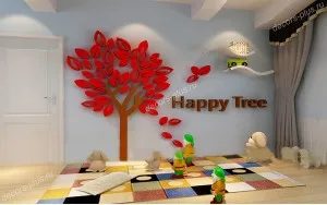 3D стикер на стената на дървесни декори плюс щастлив