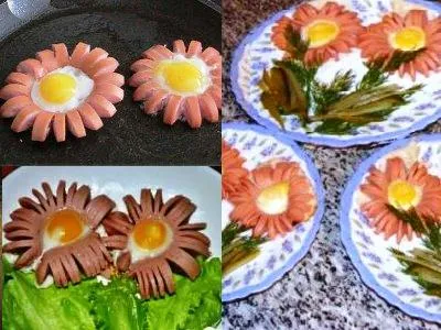 Пържени яйца във формата на цвете