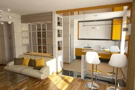 Konyha tervezés 16 négyzetméteres konyha belső fotó nappali 16 terek, stúdiók tervezetet kinyitható