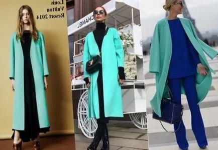 Turquoise kabát, mit vegyek fel, és hogyan lehet kombinálni fotók