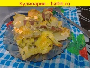 Картофи със свинско месо в рецептата фурна със снимка