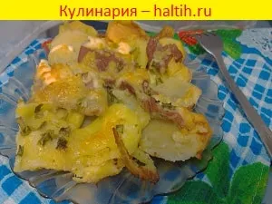 Картофи със свинско месо в рецептата фурна със снимка