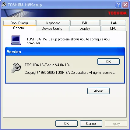 Nem lehet megváltoztatni a paramétereket a közüzemi alvás és töltés a Toshiba hwsetup interface