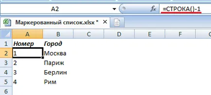 Lista numerotată în Excel