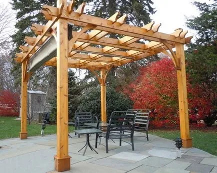 Pergola в предоставянето на ландшафтния дизайн и декорация идеи снимка