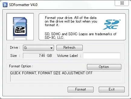 Programul pentru formatarea cardului SD