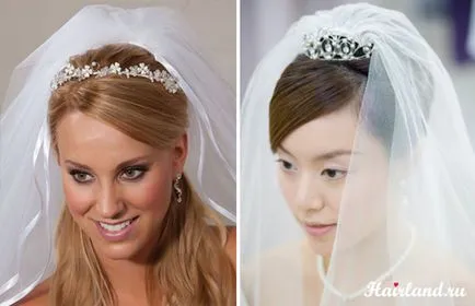 Menyasszonyi frizura a tiara és tiara fotó