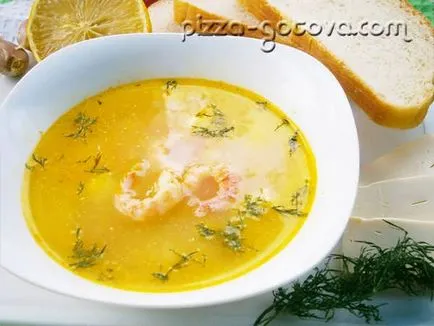 Бърза супа сирене със скариди - рецепта със снимка
