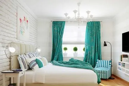 Gyönyörű hálószoba kialakítása árnyalatú zöld, 26 fényképek a belső, valamint példákat türkiz és hálószoba