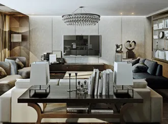 Design de living-sufragerie cu șemineu