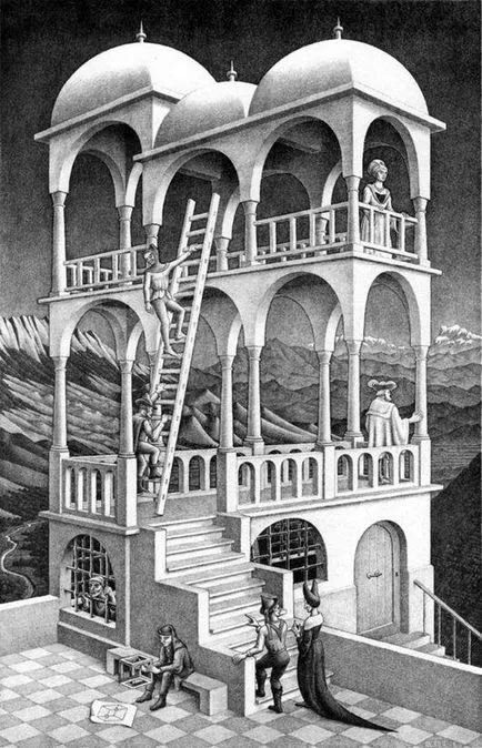Descriere poze cu Maurits Escher „Belvedere“
