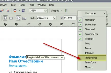 Lessons CorelDRAW print merge, változó adatok Corele