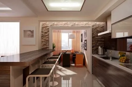 Hosszú, keskeny nappali-konyha (35 fotó) osztoznak a kombinált tér, extravagáns javítás