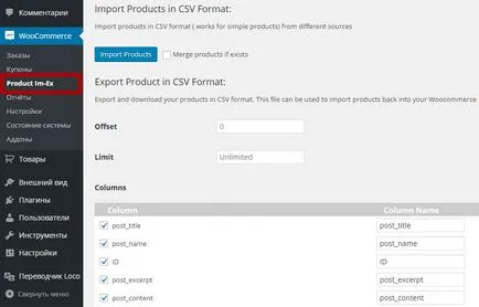 Woocommerce termék export-import, transzfer az áru másik tárolni - felső