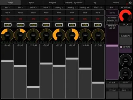 touchosc Ipad-alkalmazás kezelésére interfészek motu cuemix, ProSound