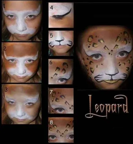 Cum de a desena fața unui leopard, modul de a face leopard akvagrim